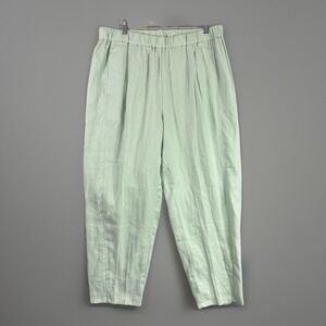 Eileen Fisher Organic Linen Pants Womens Large Mint Green Pleated Ankle